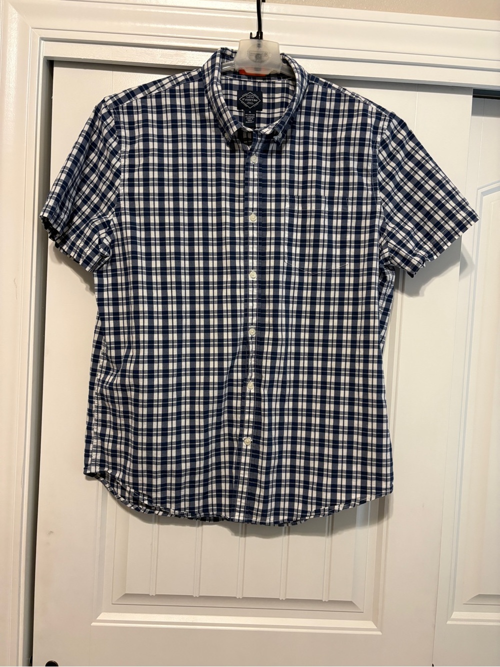 St. John's Bay Navy and White Plaid Short-Sleeve Button-Down Shirt